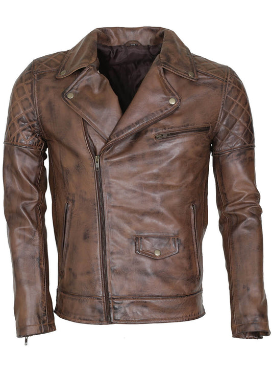 Harpoon Men's Dark Brando Vintage Real Inspired Dark Brown Biker Jacket