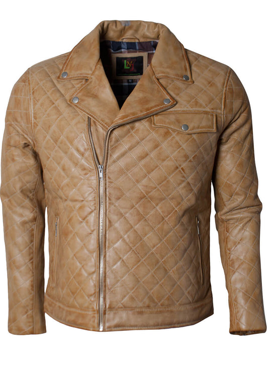 Harpoon Men's Diamond Quilted Inspired Brown Leather Jacket