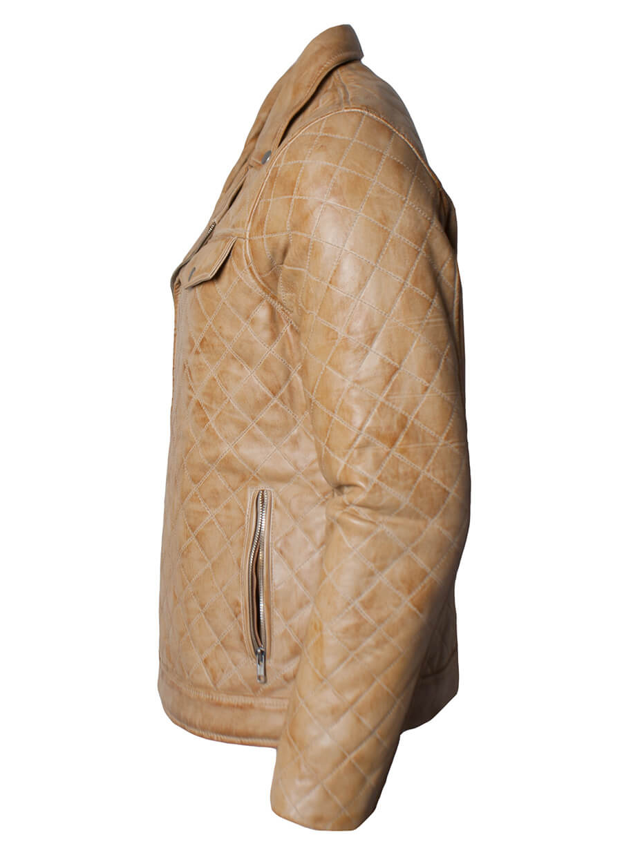 Harpoon Men's Diamond Quilted Inspired Brown Leather Jacket