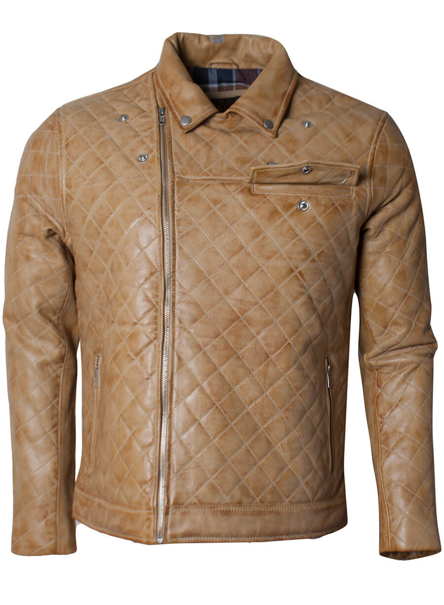 Harpoon Men's Diamond Quilted Inspired Brown Leather Jacket
