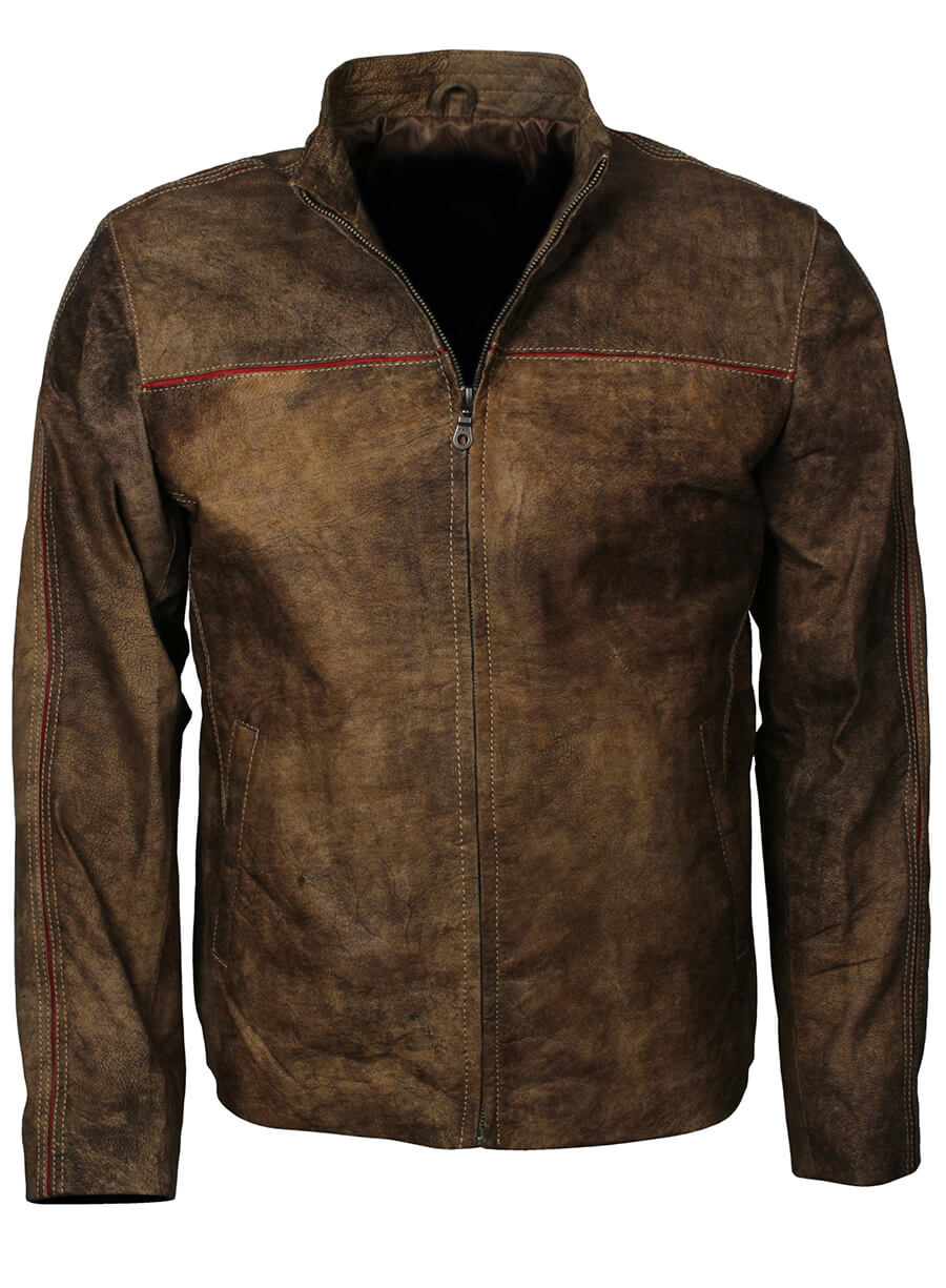 Harpoon Men's Distressed Inspired Brown Leather Jacket