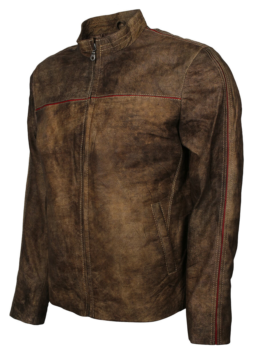Harpoon Men's Distressed Inspired Brown Leather Jacket