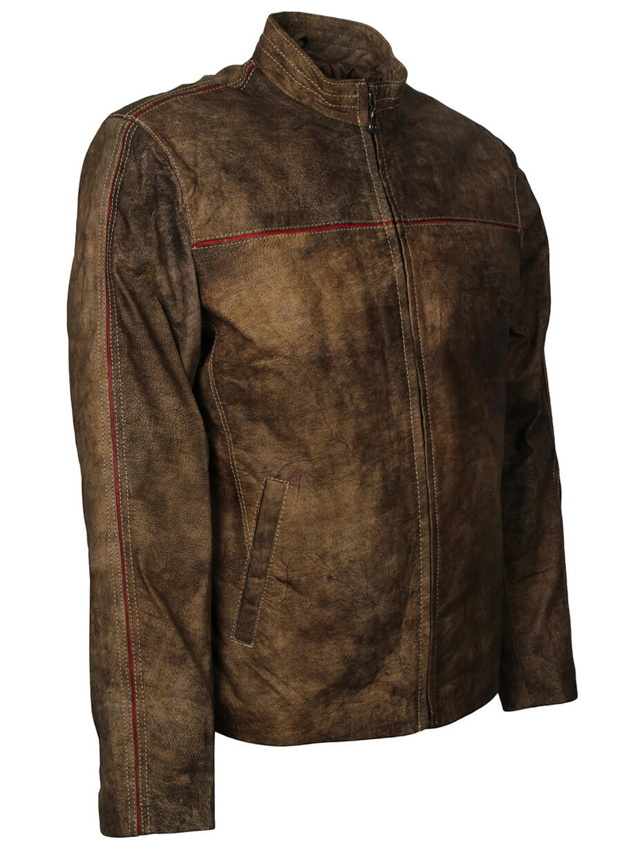 Harpoon Men's Distressed Inspired Brown Leather Jacket