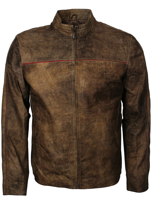 Harpoon Men's Distressed Inspired Brown Leather Jacket