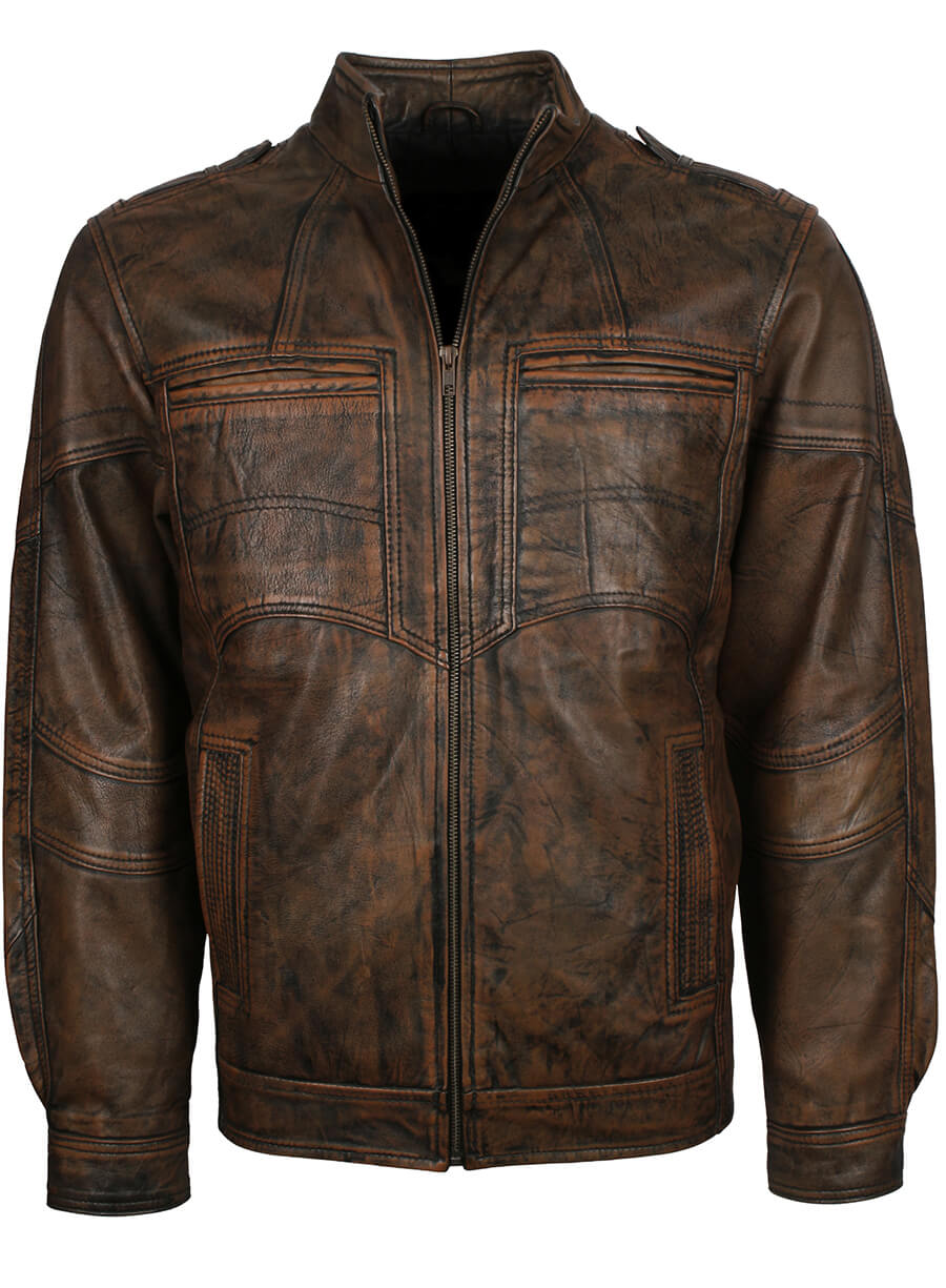 Harpoon Men's Distressed Inspired Brown Leather Jacket