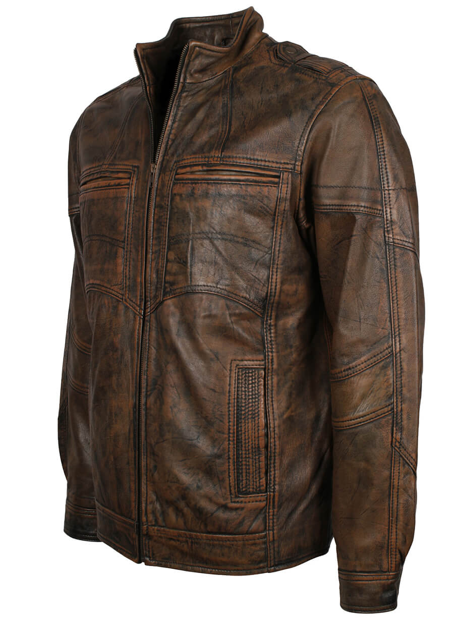 Harpoon Men's Distressed Inspired Brown Leather Jacket