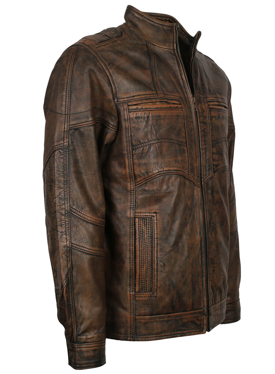 Harpoon Men's Distressed Inspired Brown Leather Jacket