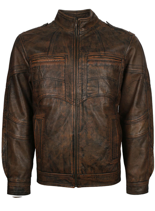 Harpoon Men's Distressed Inspired Brown Leather Jacket