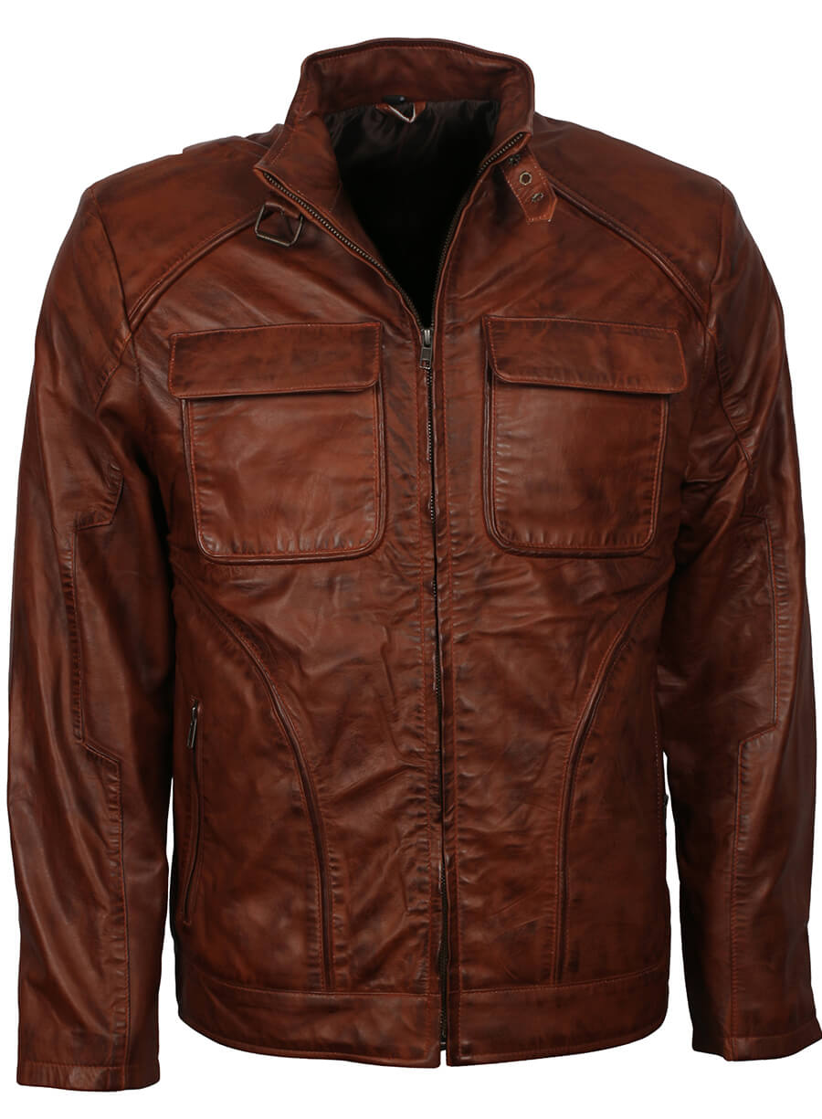 Harpoon Men's Fashion Waxed Inspired Waxed Brown Leather Jacket