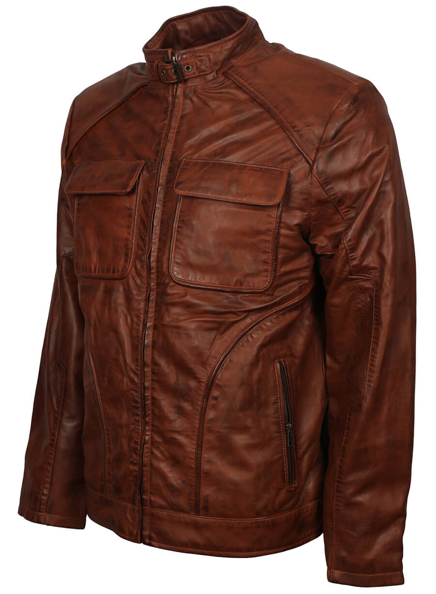 Harpoon Men's Fashion Waxed Inspired Waxed Brown Leather Jacket