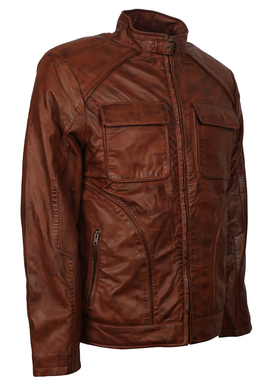 Harpoon Men's Fashion Waxed Inspired Waxed Brown Leather Jacket