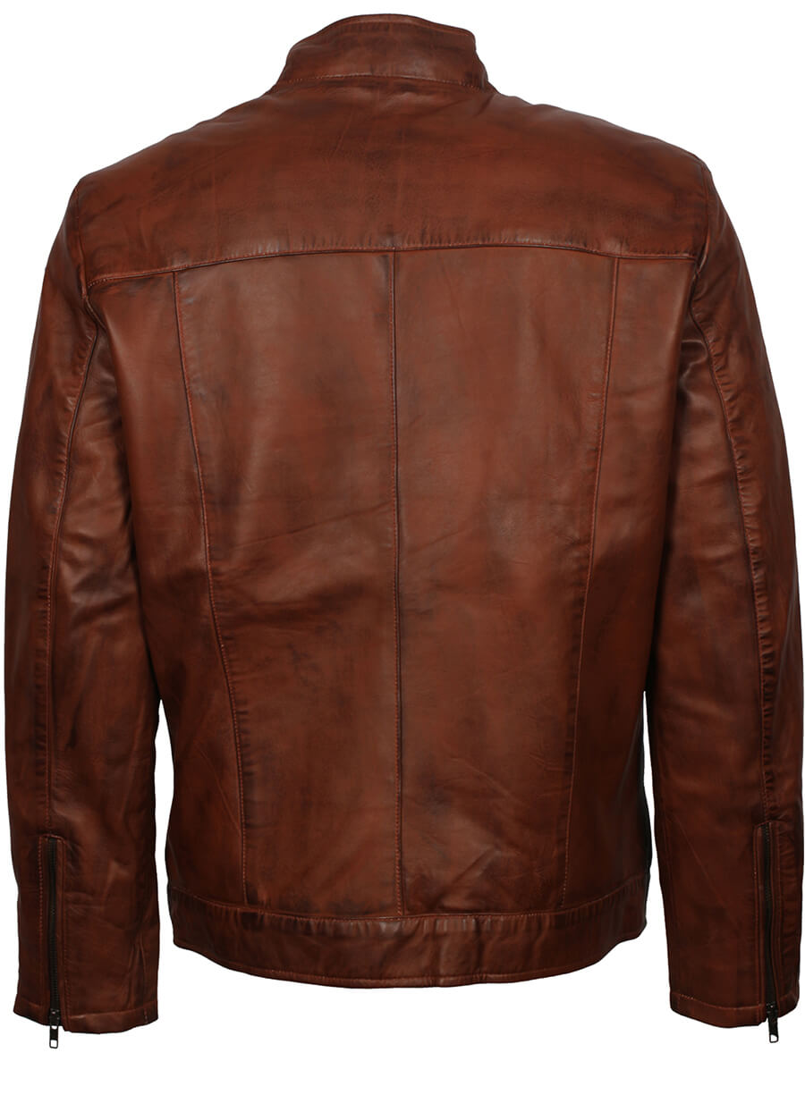 Harpoon Men's Fashion Waxed Inspired Waxed Brown Leather Jacket