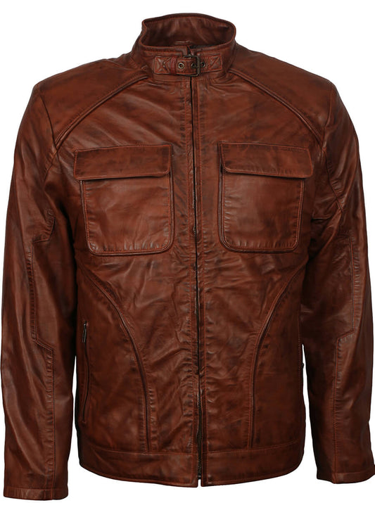 Harpoon Men's Fashion Waxed Inspired Waxed Brown Leather Jacket