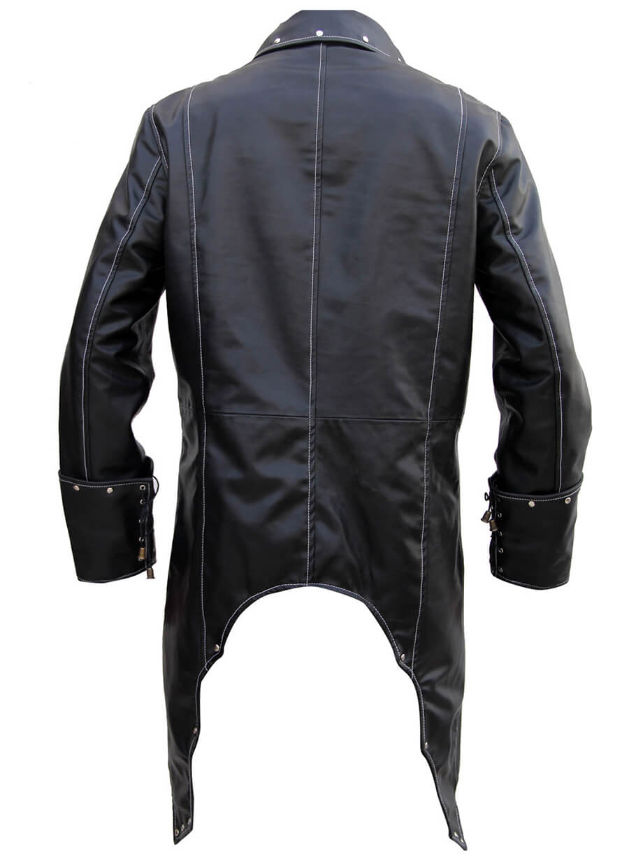 Harpoon Men's Gothic Style Trench Inspired Black Faux Leather/Genuine Leather Coat