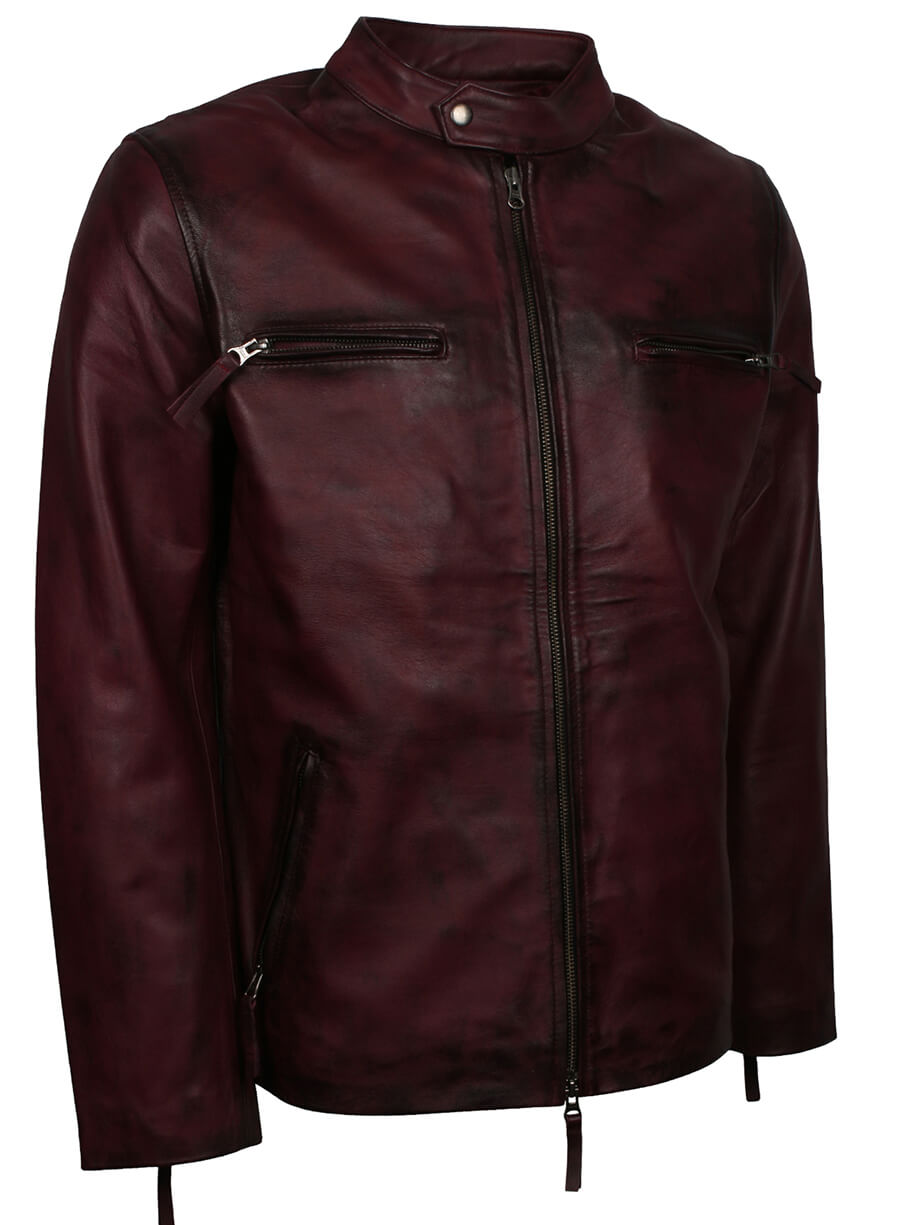 Harpoon Men's Maroon Genuine Inspired Maroon Biker Jacket