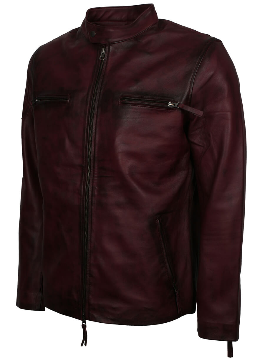 Harpoon Men's Maroon Genuine Inspired Maroon Biker Jacket