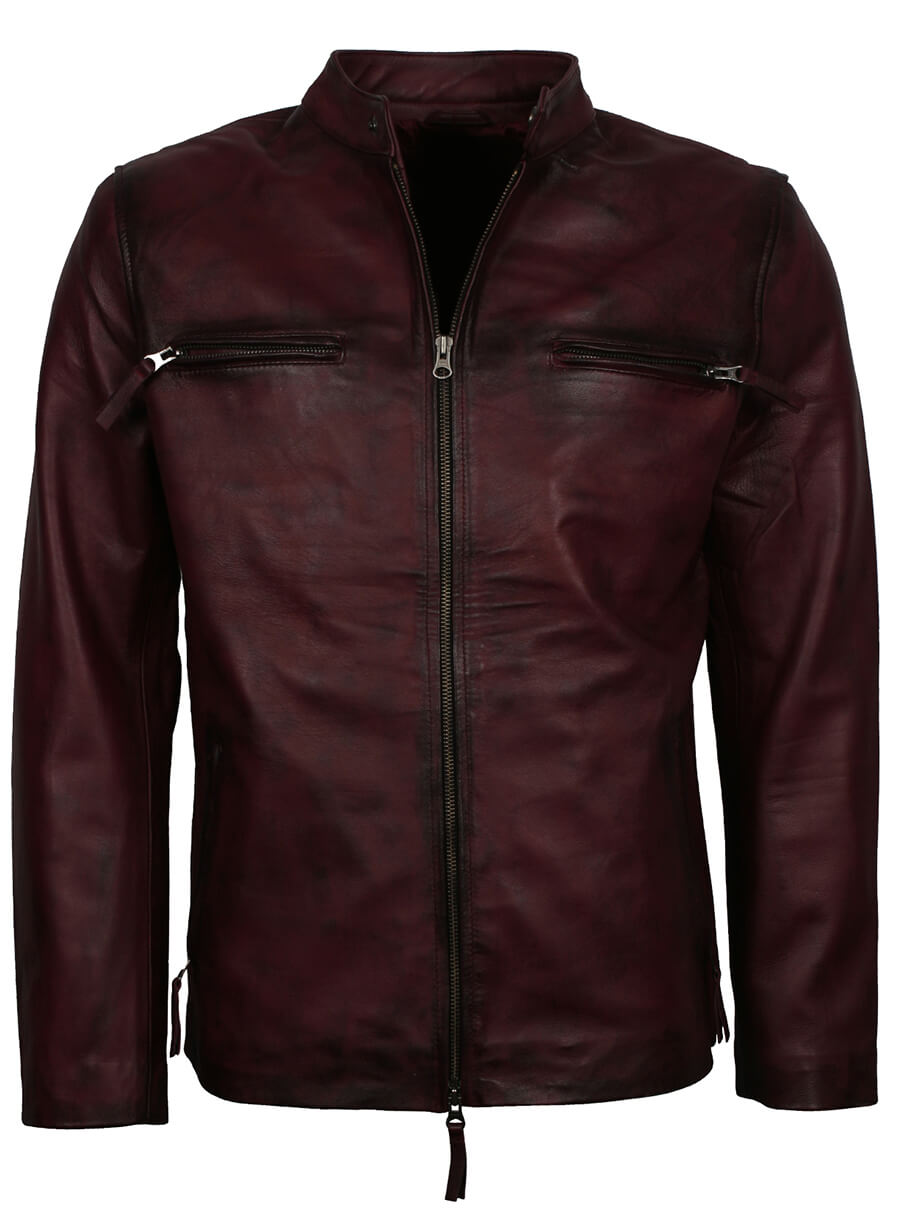 Harpoon Men's Maroon Genuine Inspired Maroon Biker Jacket