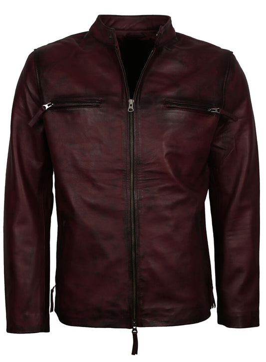 Harpoon Men's Maroon Genuine Inspired Maroon Biker Jacket
