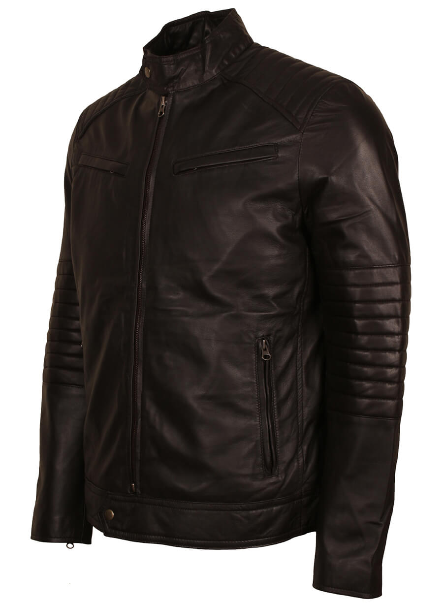 Harpoon Men's Quilted Sleeves Inspired Black Biker Jacket