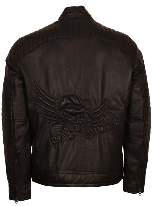 Harpoon Men's Quilted Sleeves Inspired Black Biker Jacket
