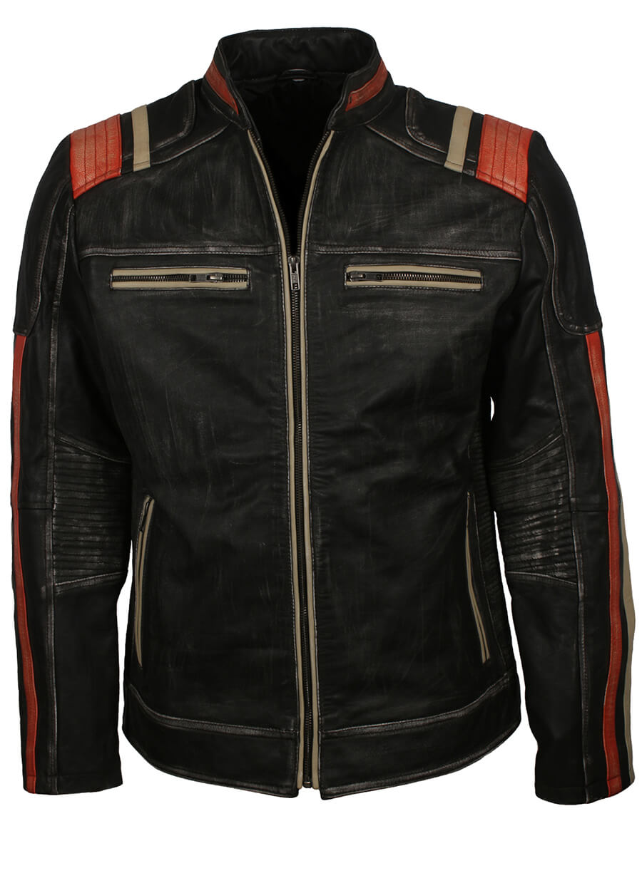Harpoon Men's Retro Distressed Inspired Black Leather Jacket