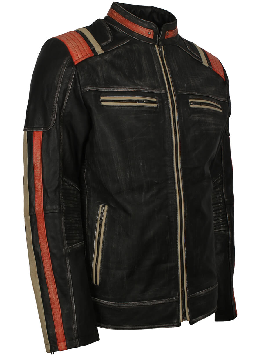 Harpoon Men's Retro Distressed Inspired Black Leather Jacket