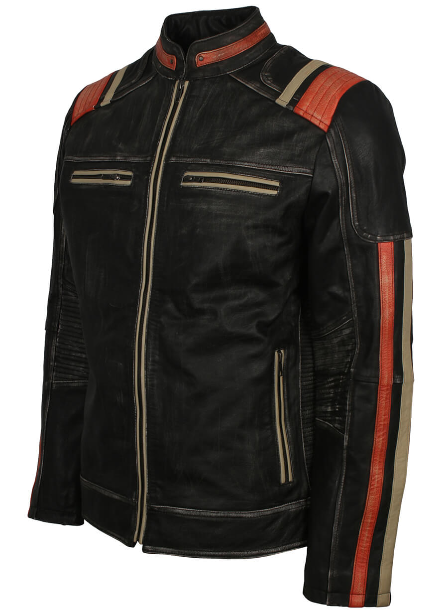 Harpoon Men's Retro Distressed Inspired Black Leather Jacket