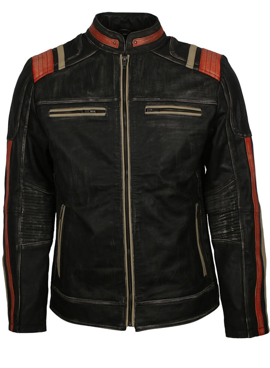Harpoon Men's Retro Distressed Inspired Black Leather Jacket