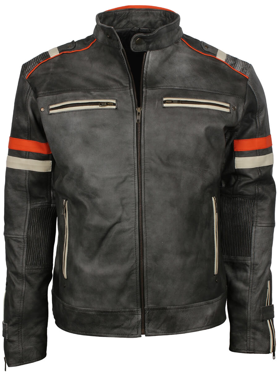 Harpoon Men's Retro Distressed Inspired Grey Leather Jacket