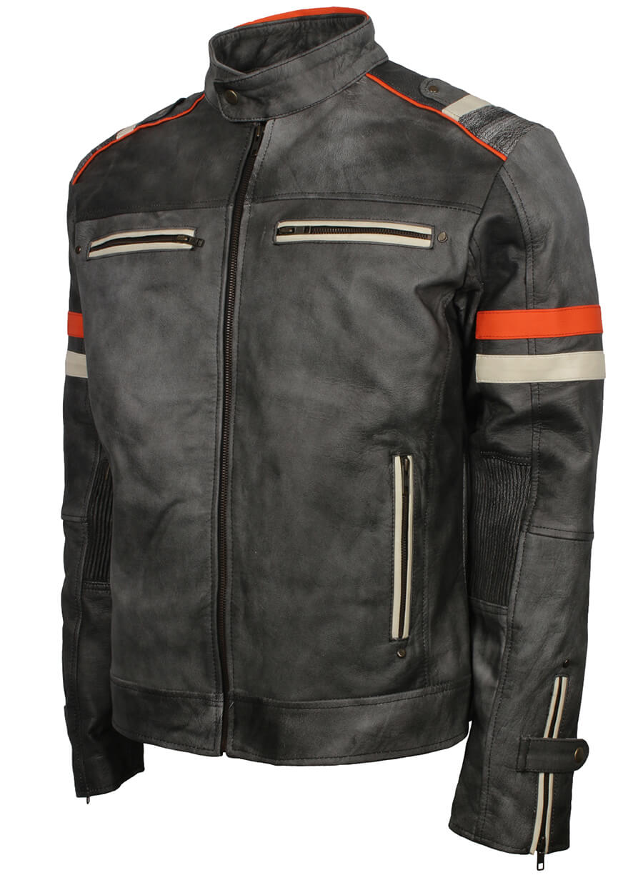 Harpoon Men's Retro Distressed Inspired Grey Leather Jacket