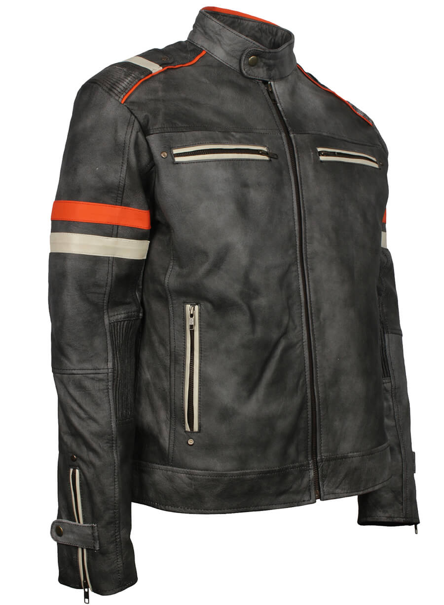 Harpoon Men's Retro Distressed Inspired Grey Leather Jacket