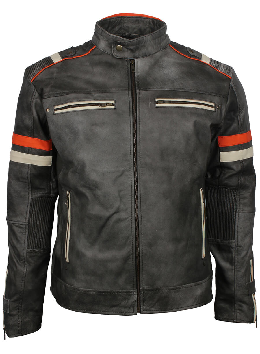 Harpoon Men's Retro Distressed Inspired Grey Leather Jacket