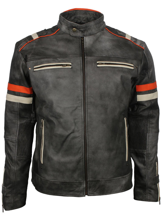 Harpoon Men's Retro Distressed Inspired Grey Leather Jacket