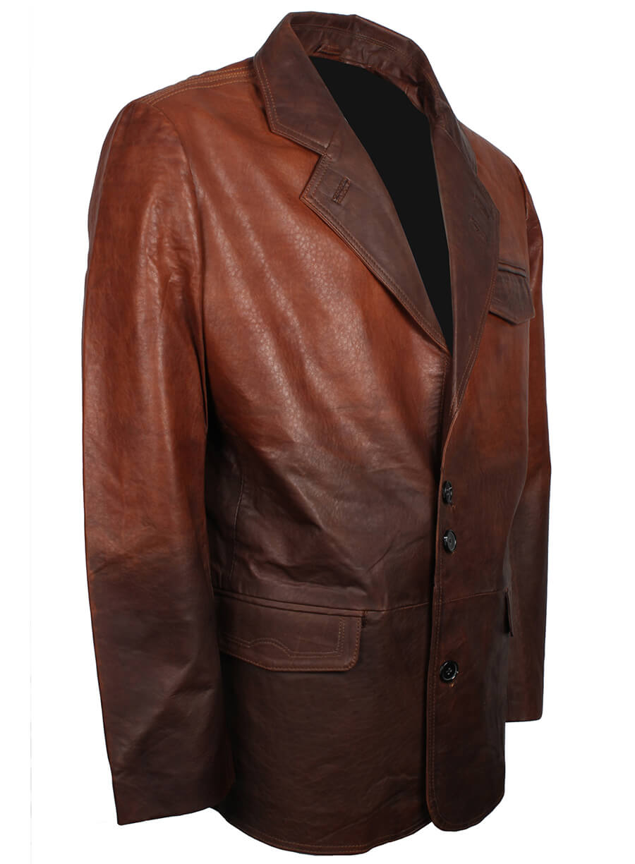 Harpoon Men's Two Tone Blazer Inspired Brown Tan Leather Jacket