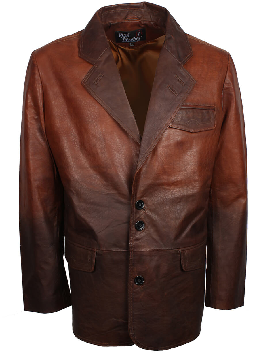 Harpoon Men's Two Tone Blazer Inspired Brown Tan Leather Jacket