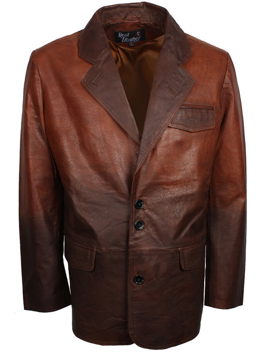 Harpoon Men's Two Tone Blazer Inspired Brown Tan Leather Jacket