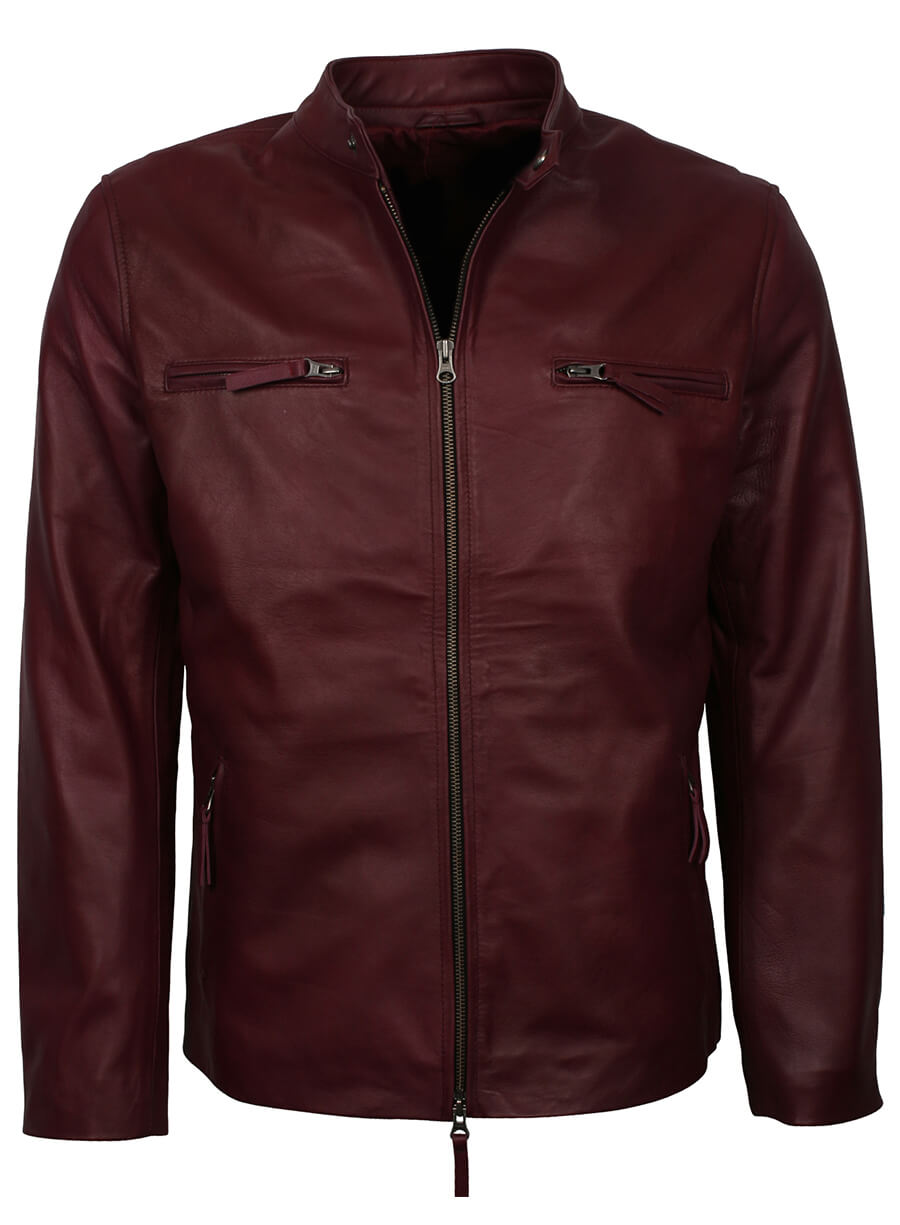 Harpoon Men's Vintage Maroon Inspired Maroon Genuine Leather Biker Jacket