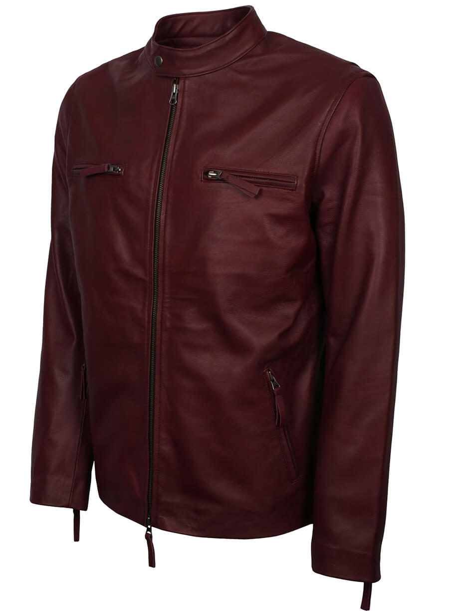 Harpoon Men's Vintage Maroon Inspired Maroon Genuine Leather Biker Jacket