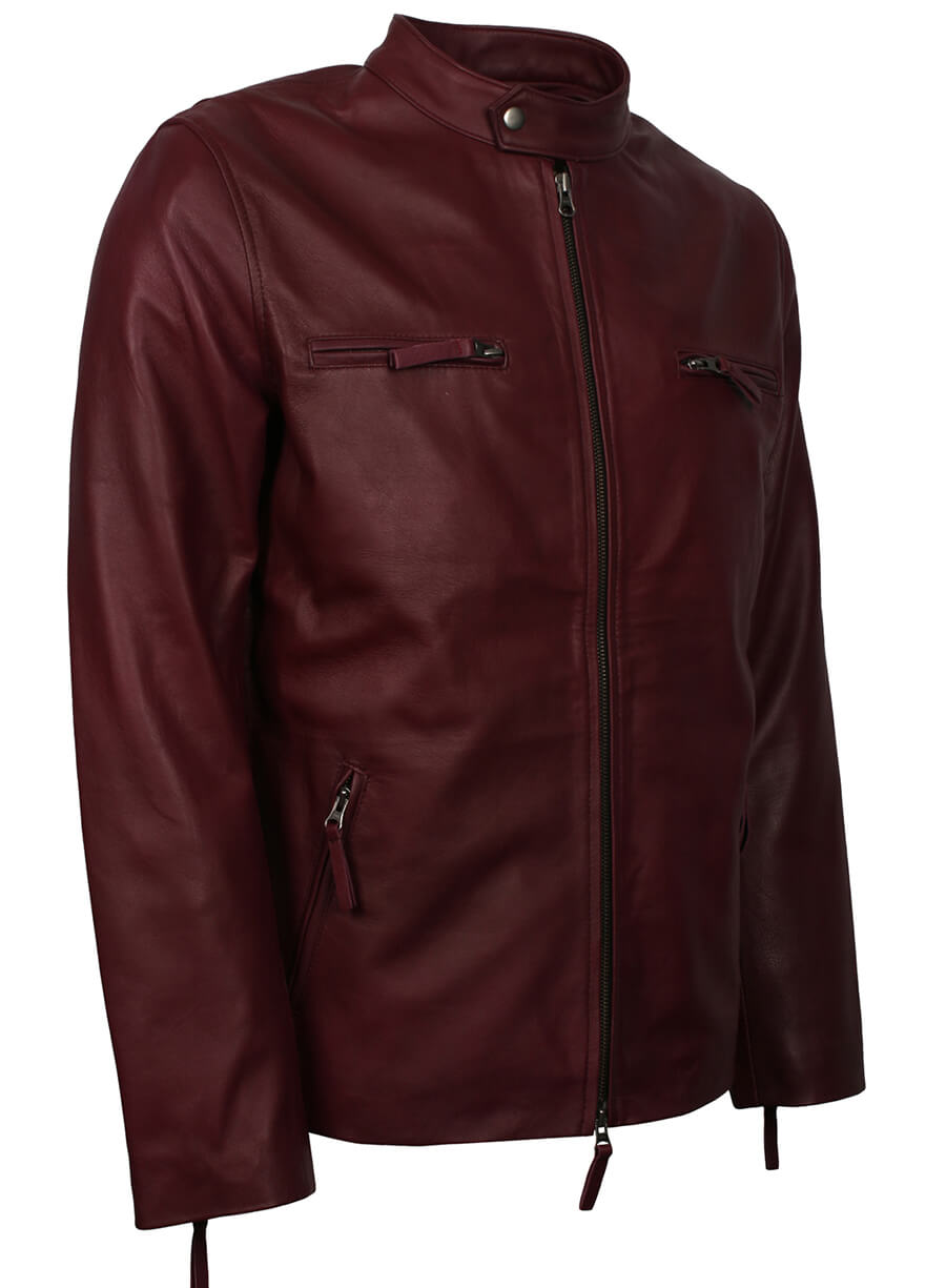 Harpoon Men's Vintage Maroon Inspired Maroon Genuine Leather Biker Jacket