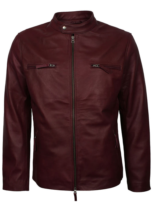 Harpoon Men's Vintage Maroon Inspired Maroon Genuine Leather Biker Jacket