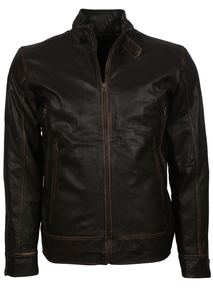 Harpoon Men's Vintage Distressed Inspired Black Leather Jacket