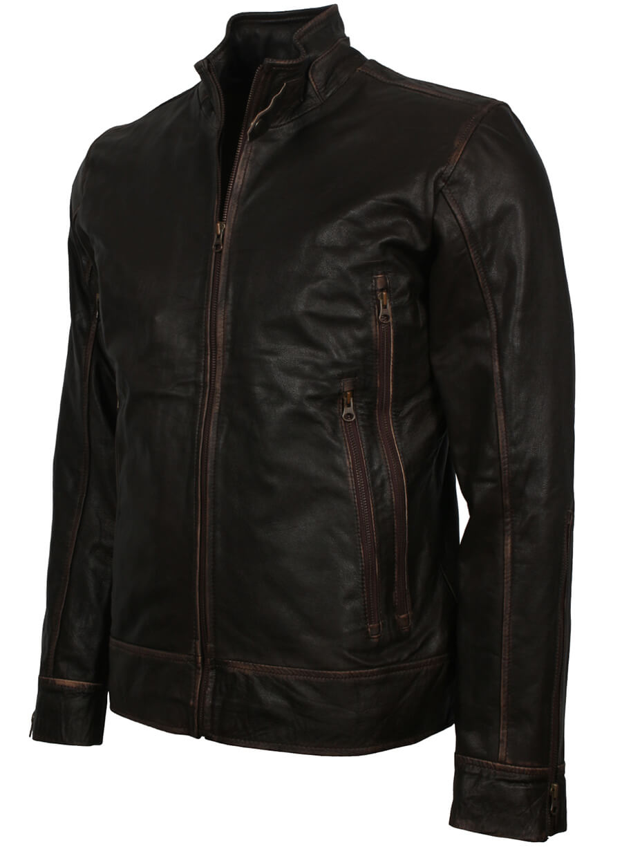 Harpoon Men's Vintage Distressed Inspired Black Leather Jacket