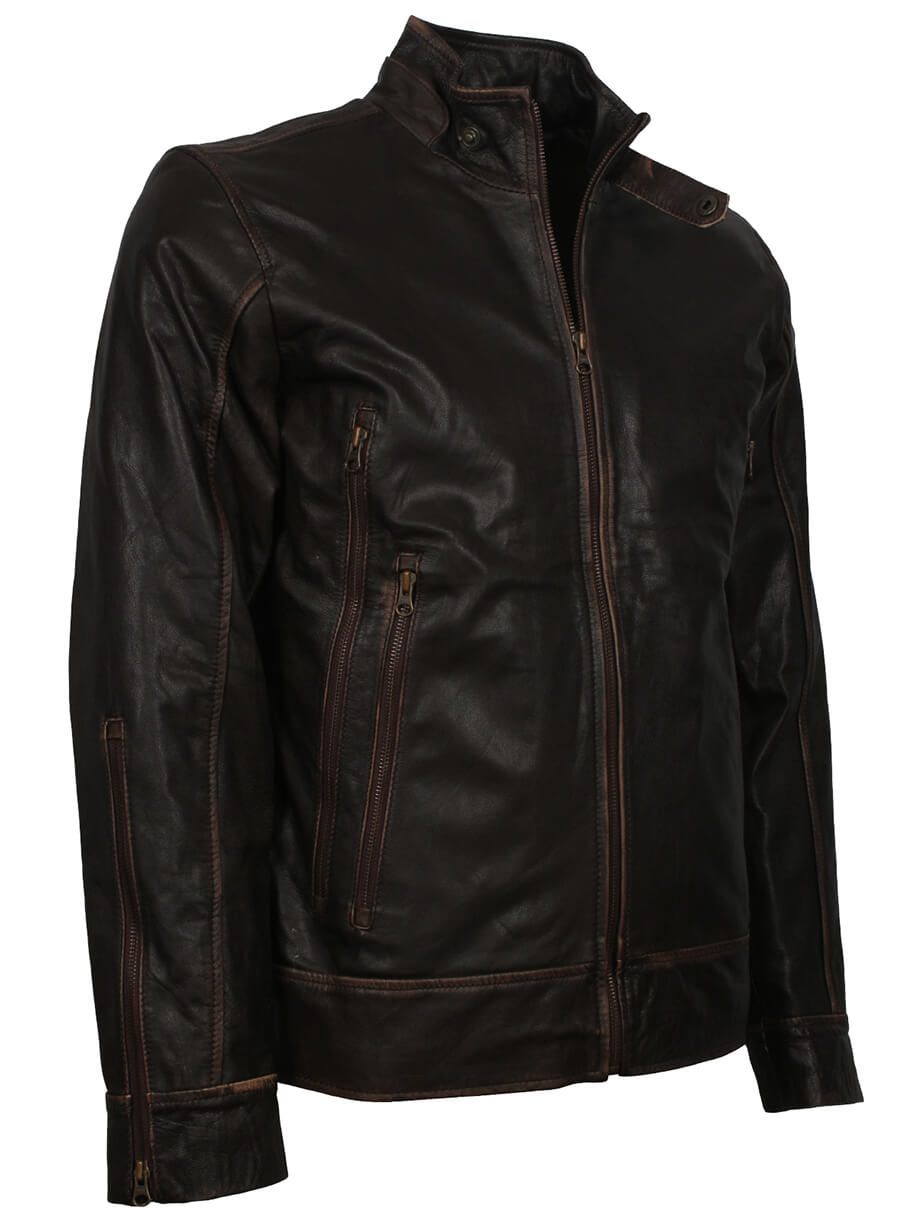 Harpoon Men's Vintage Distressed Inspired Black Leather Jacket