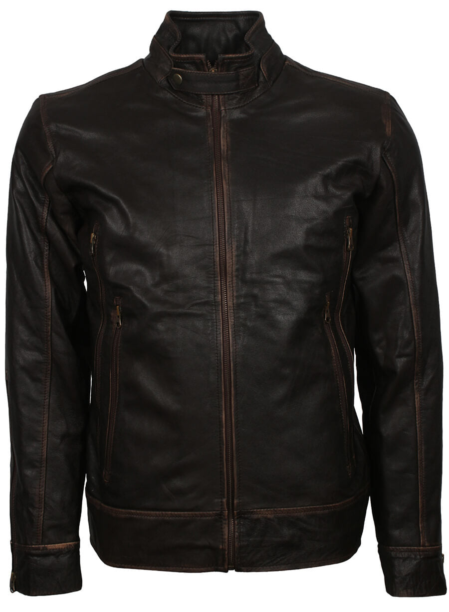 Harpoon Men's Vintage Distressed Inspired Black Leather Jacket