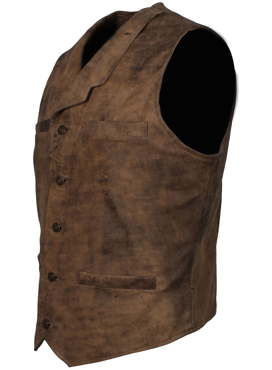 Harpoon Men's Vintage Distressed Vest Inspired Brown Leather Jacket