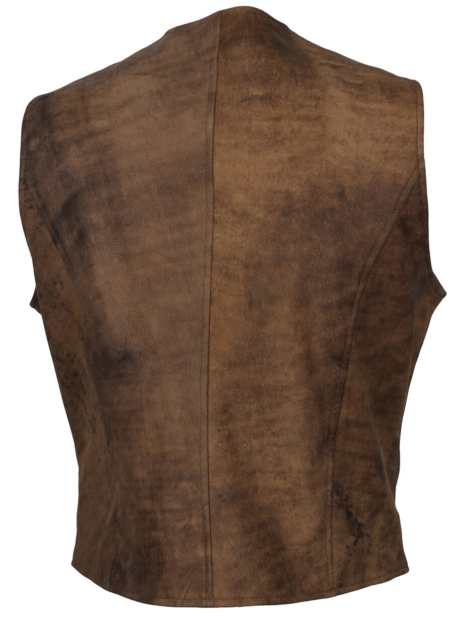 Harpoon Men's Vintage Distressed Vest Inspired Brown Leather Jacket