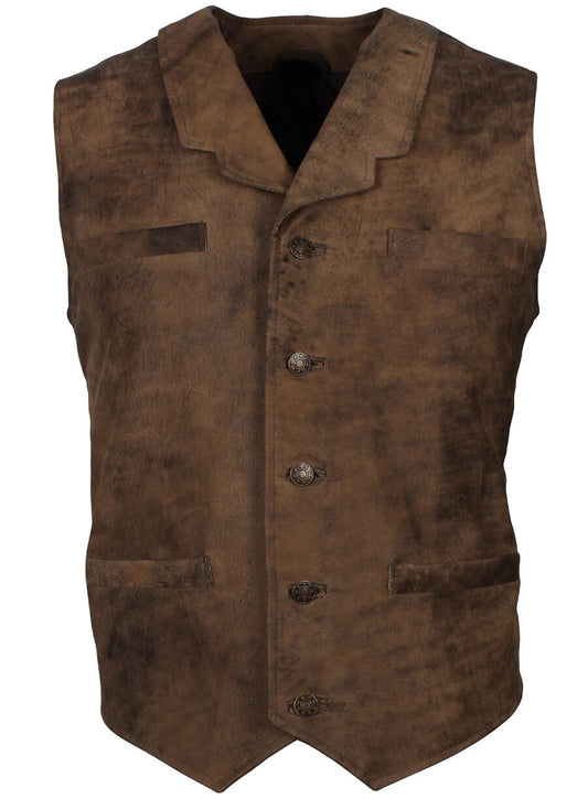 Harpoon Men's Vintage Distressed Vest Inspired Brown Leather Jacket