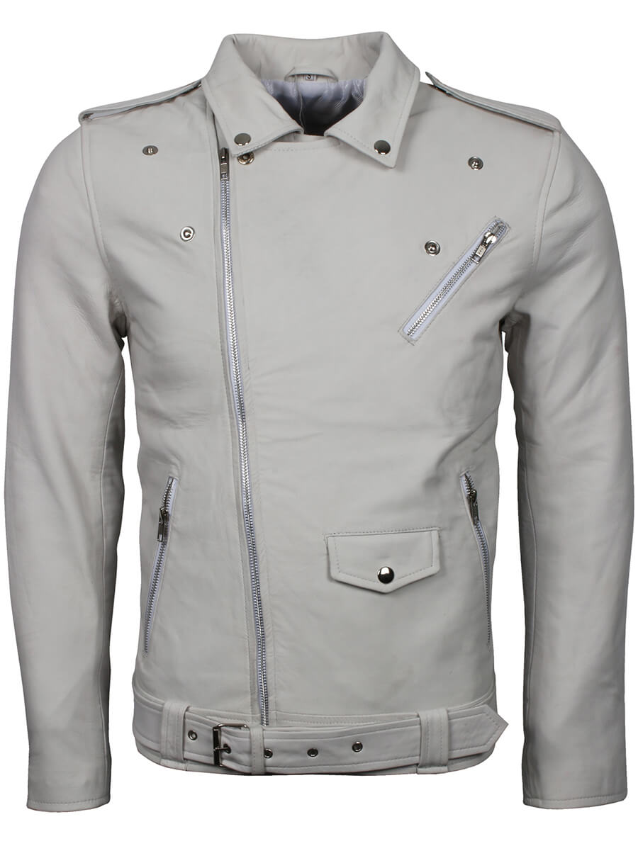 Harpoon Men's Brando Inspired White Biker Jacket