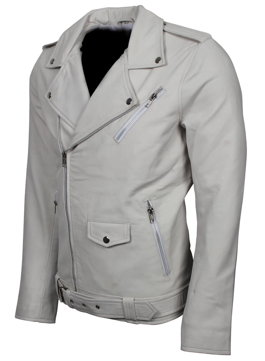 Harpoon Men's Brando Inspired White Biker Jacket