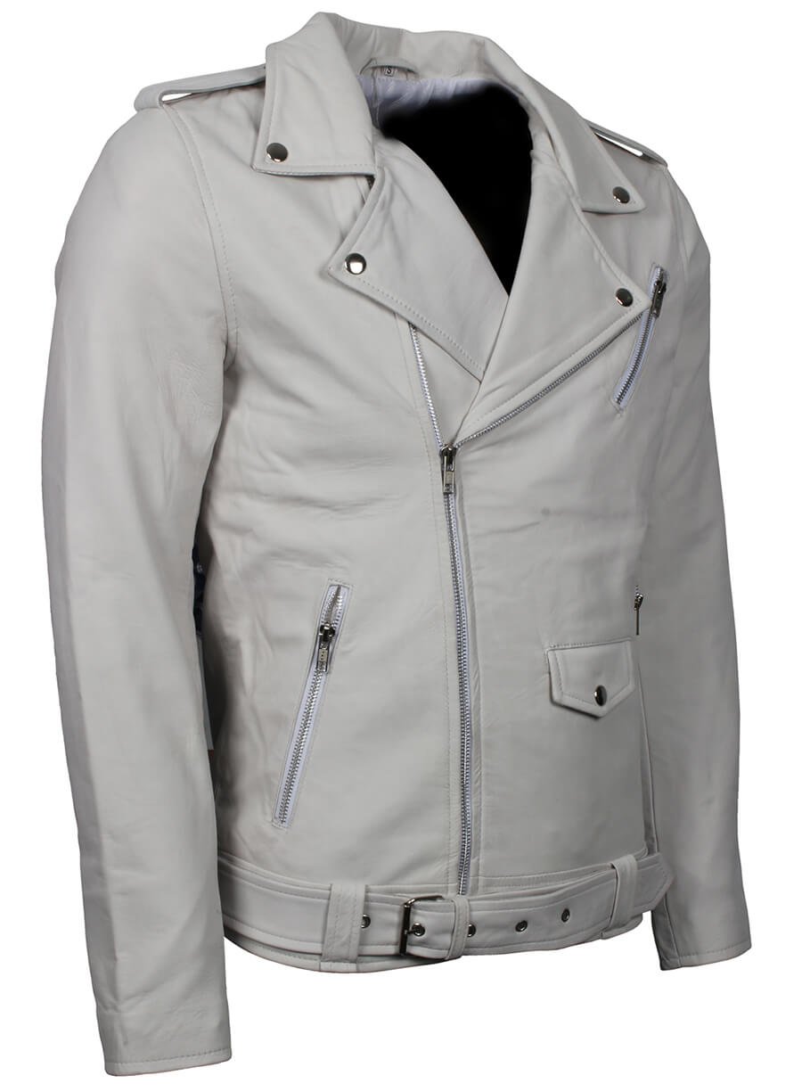 Harpoon Men's Brando Inspired White Biker Jacket